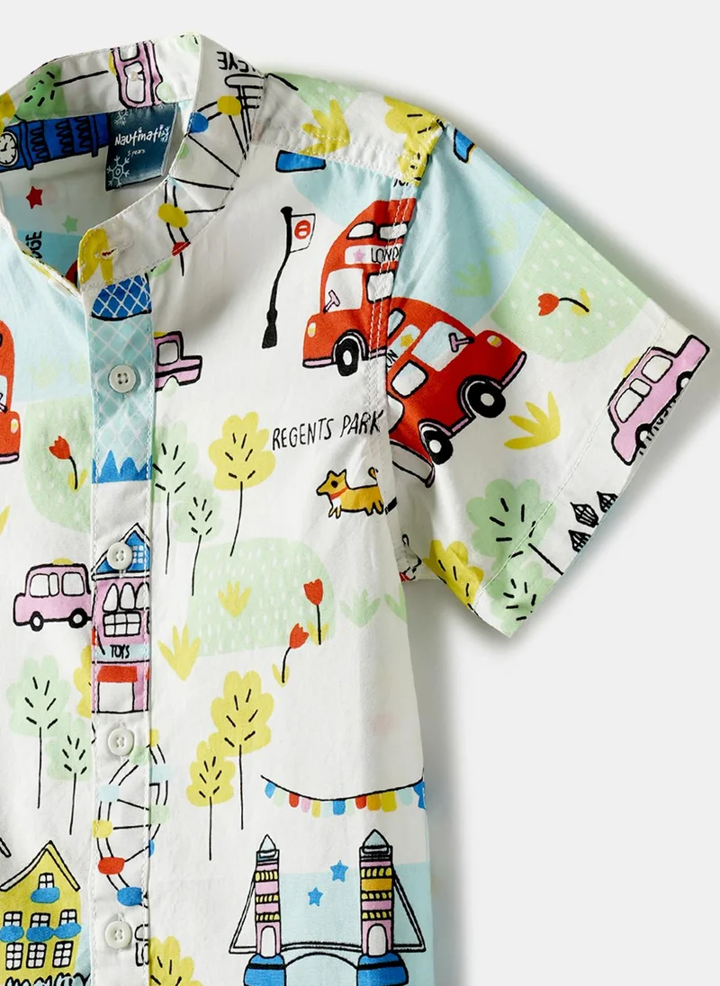Nautinati  Boys' Cotton Blend City-themed with Cars, Trees, Street Lamp Elements Printed Shirt & Shorts Co-ord Set for Men | Best Price UAE